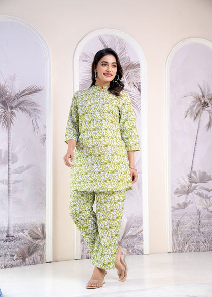 Long Collar Printed Co-Ord