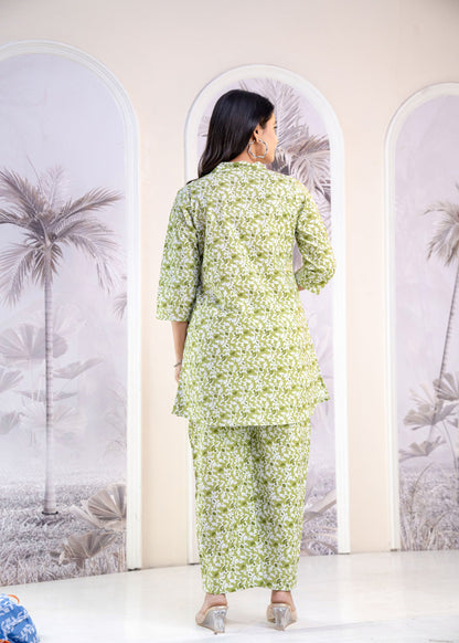 Long Collar Printed Co-Ord