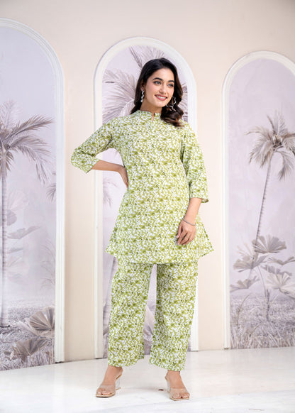 Long Collar Printed Co-Ord