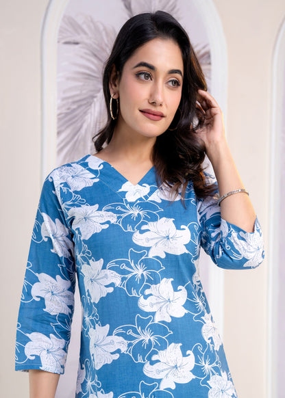 Long Cord V Neck Flower